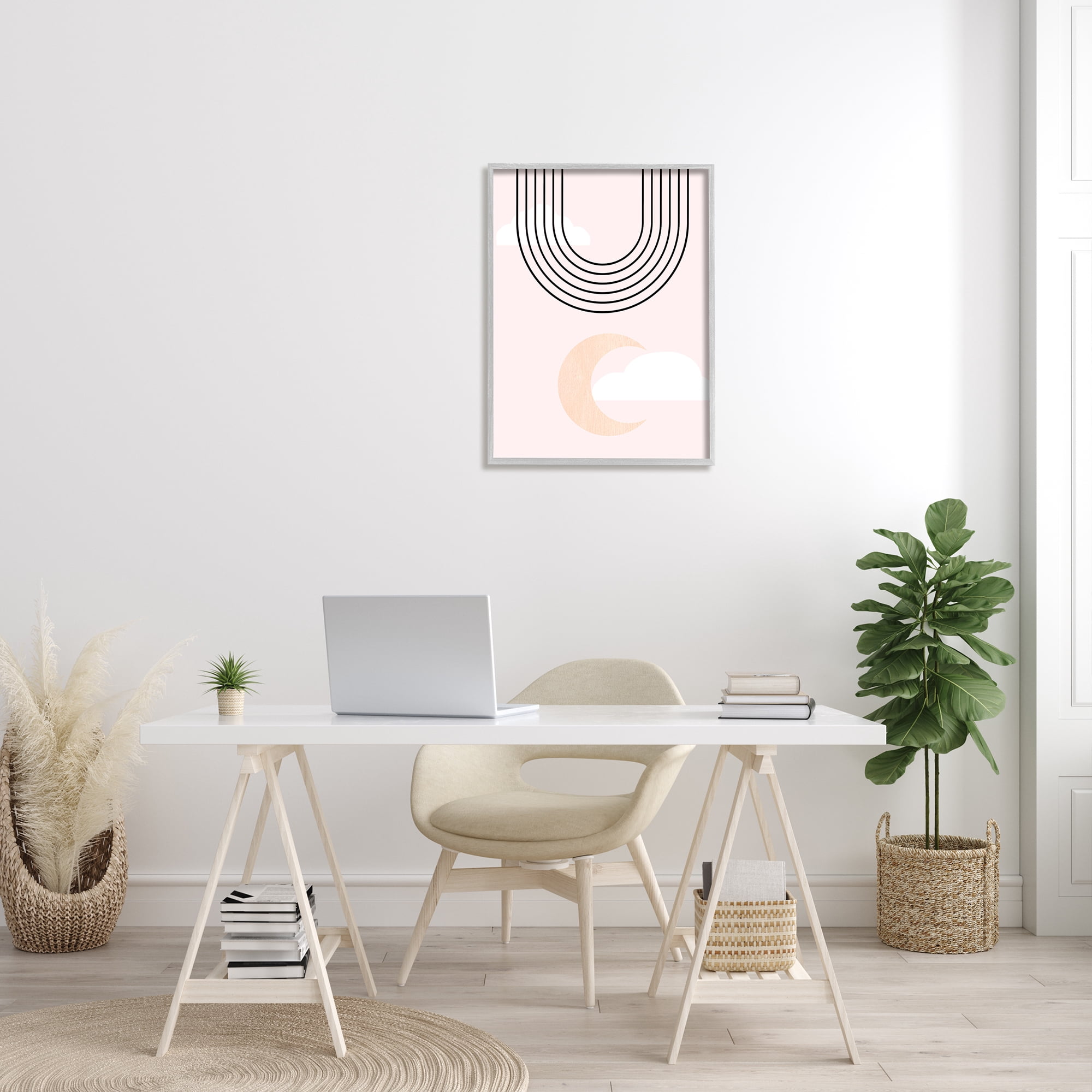 Stupell Industries Upside Down Rainbow Arches Crescent Moon Pink Sky Abstract Painting Gray Framed Art Print Wall Art, 24 x 30