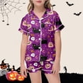 thumbnail image 2 of Weebloom Halloween Toddler Girl Pajamas Outfits 2 Piece Set Short Sleeve Button Down Shirt And Shorts Casual Elastic Waist Sleepwear Nightwear Pjs Loungewear Purple 4-5 Years, 2 of 5