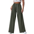 thumbnail image 3 of Lenpel Womens Wide Leg Pants Casual Drawstring Elastic Waist Trousers with Pockets Lightweight Lounge Pants, 3 of 4