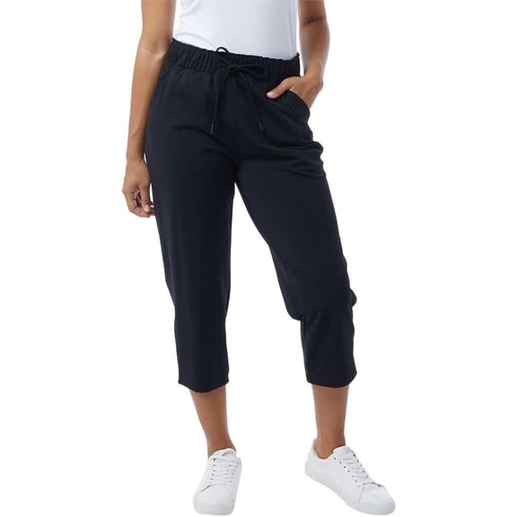 32 Degrees Yoga Pants Capri for Women Outdoor Pants with Drawstring, Black, XS