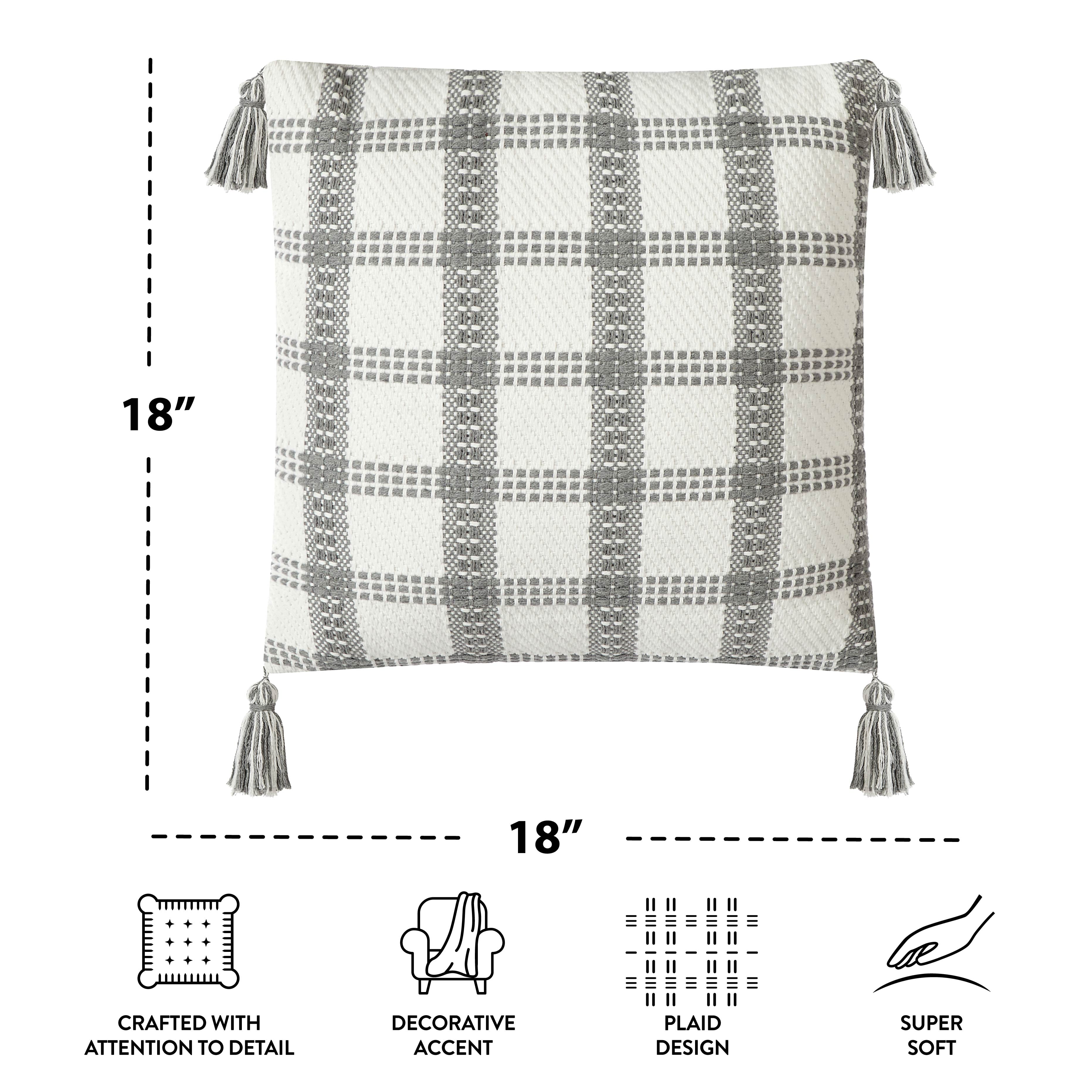 (2 pack) Mainstays Window Plaid Square Decorative Pillow, Gray 18" x 18"