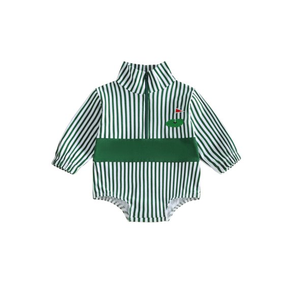 Cjfdfy Newborn Baby Boy Golf Fall Outfit Striped Romper Long Sleeve Golf Embroidery Bodysuit Newborn Jacket Quarter Zip Bodysuit Cute Infant Fall Winter Outfit 0-18 Months