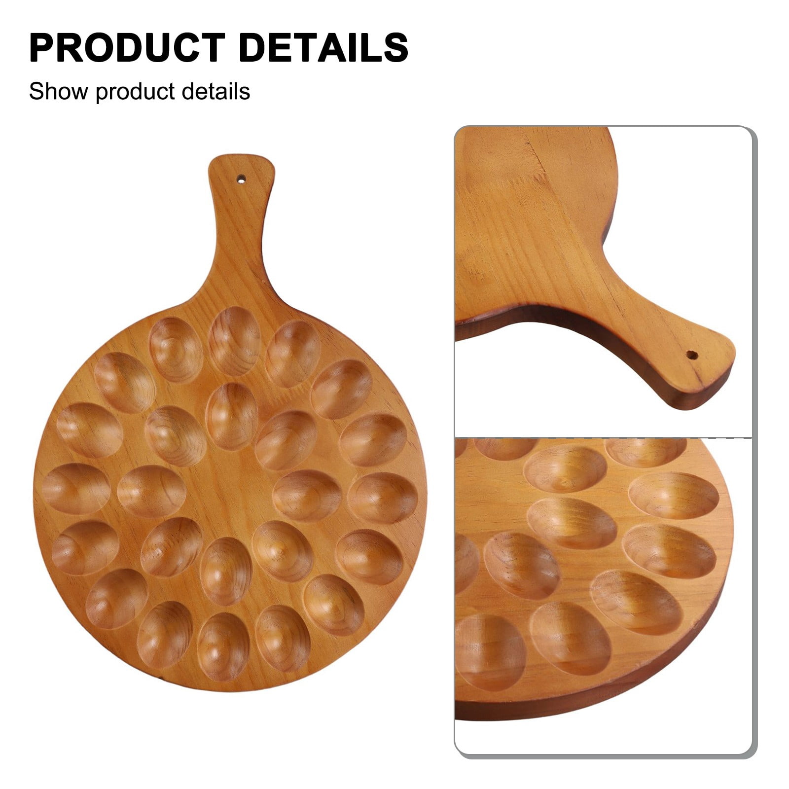 for Egg Platter Storage Tray Round Wooden Plate with Handle 24 Deviled for Egg Holder