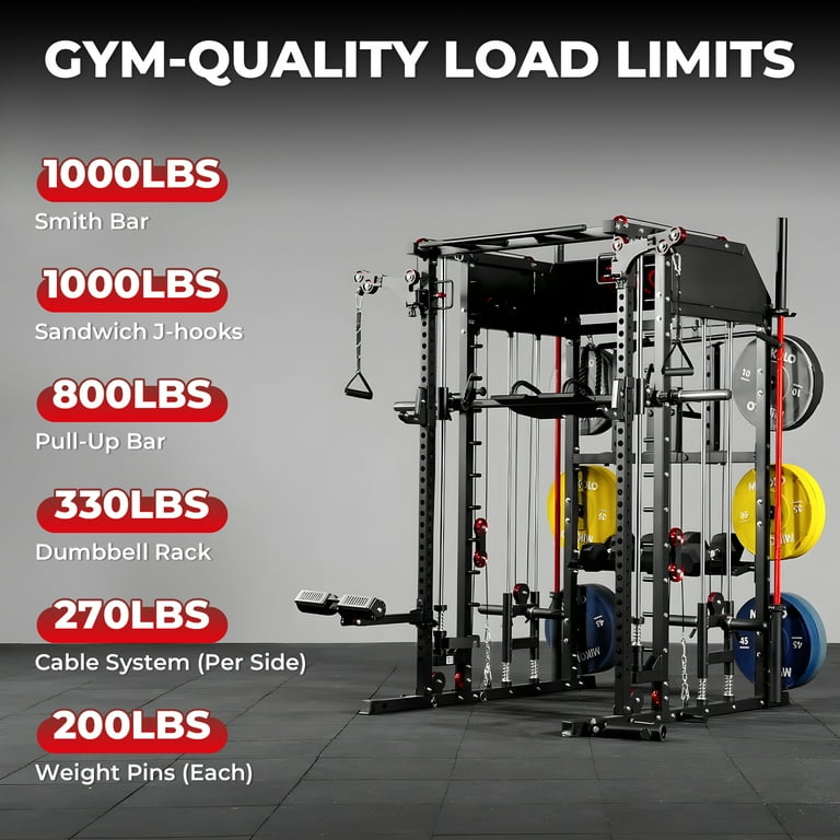 Mikolo Smith Machine Home Gym, All-in-One Power Rack with Smith