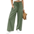 thumbnail image 3 of VBVC Women's Cotton Linen Smocked Waist Pants , Drawstring Wide Leg Boho Trousers For Women , Ladies' Casual Summer Beach Pants with Pockets, Army Green , S-2XL, 3 of 8
