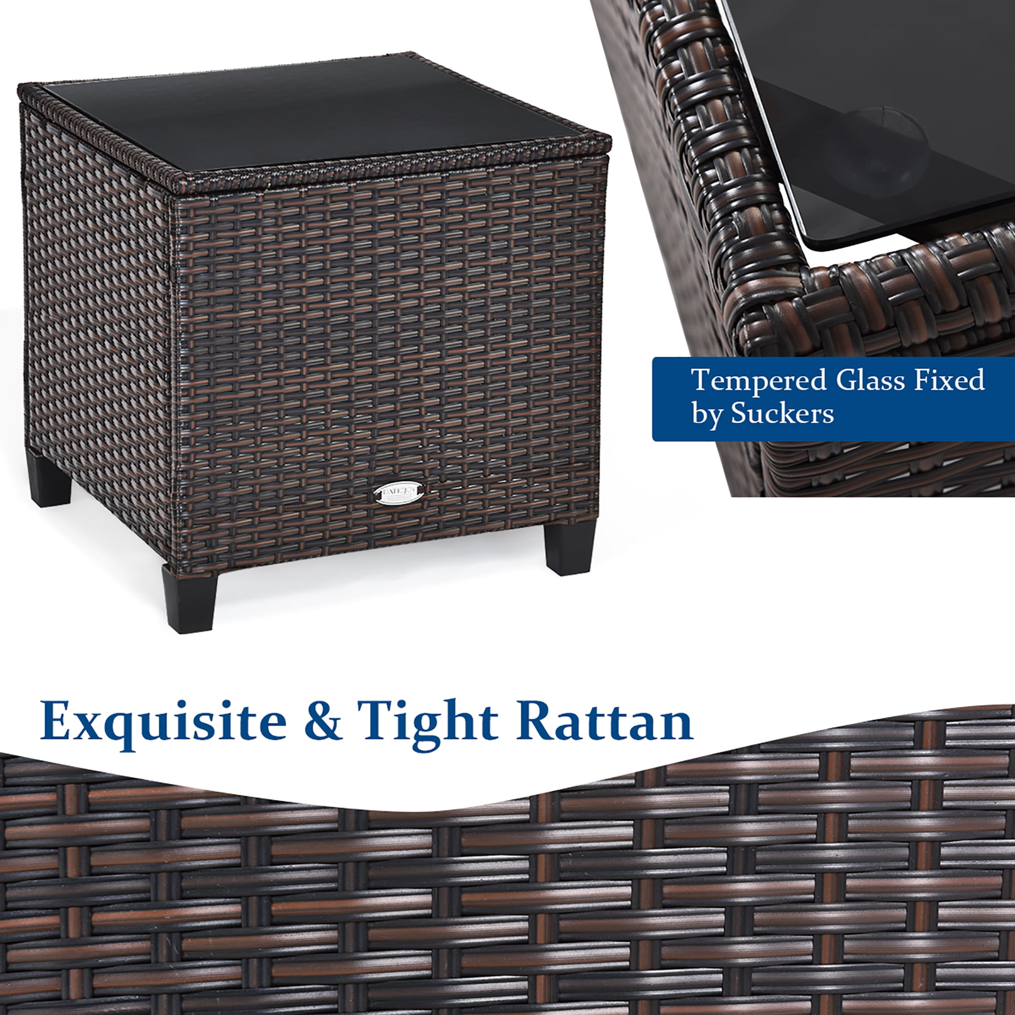 Costway 3PCS Patio Rattan Furniture Set Cushioned Conversation Set Coffee Table Navy