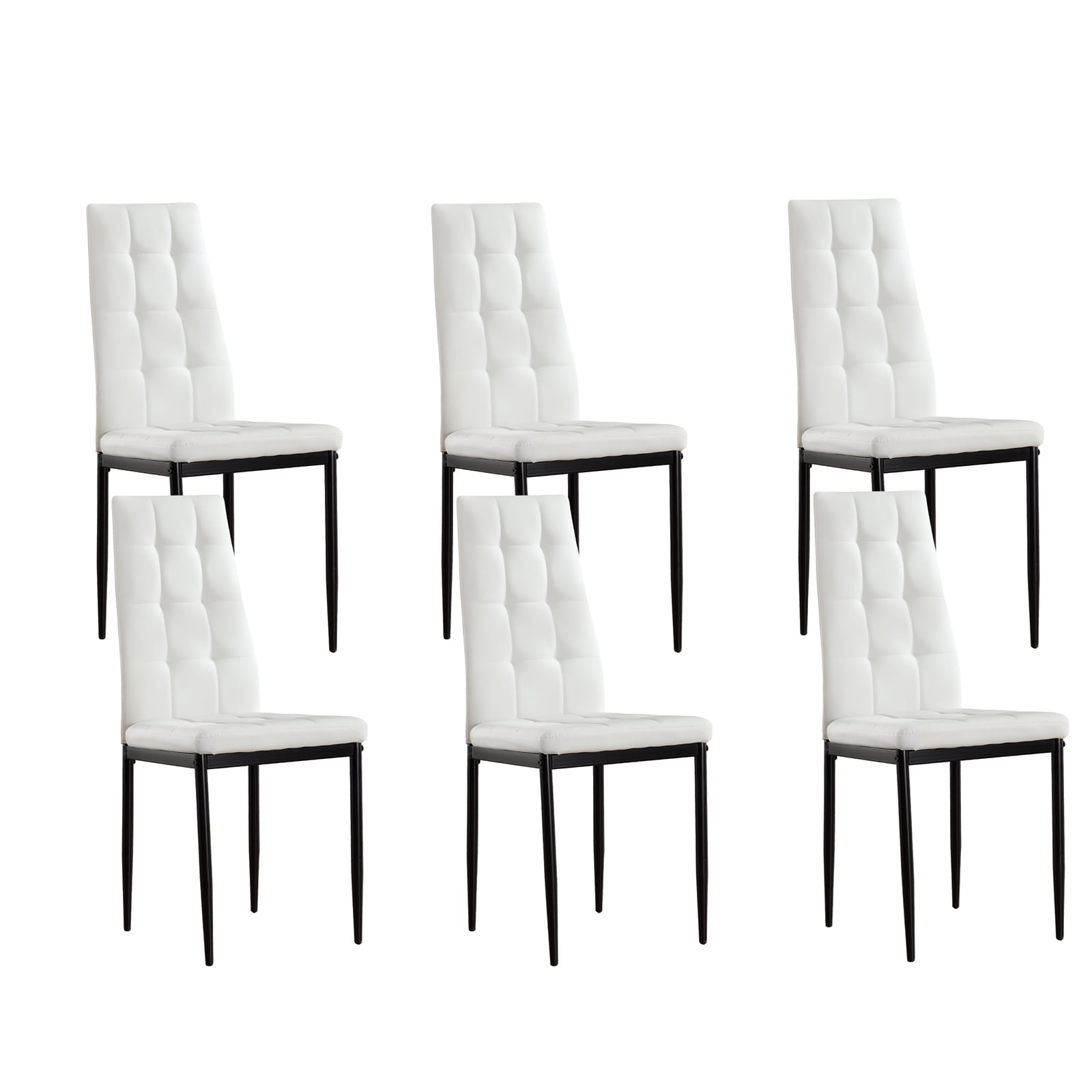 Omni House Dining Chairs Set of 6, Faux Leather High Back Kitchen Chairs with Metal Legs,Side
