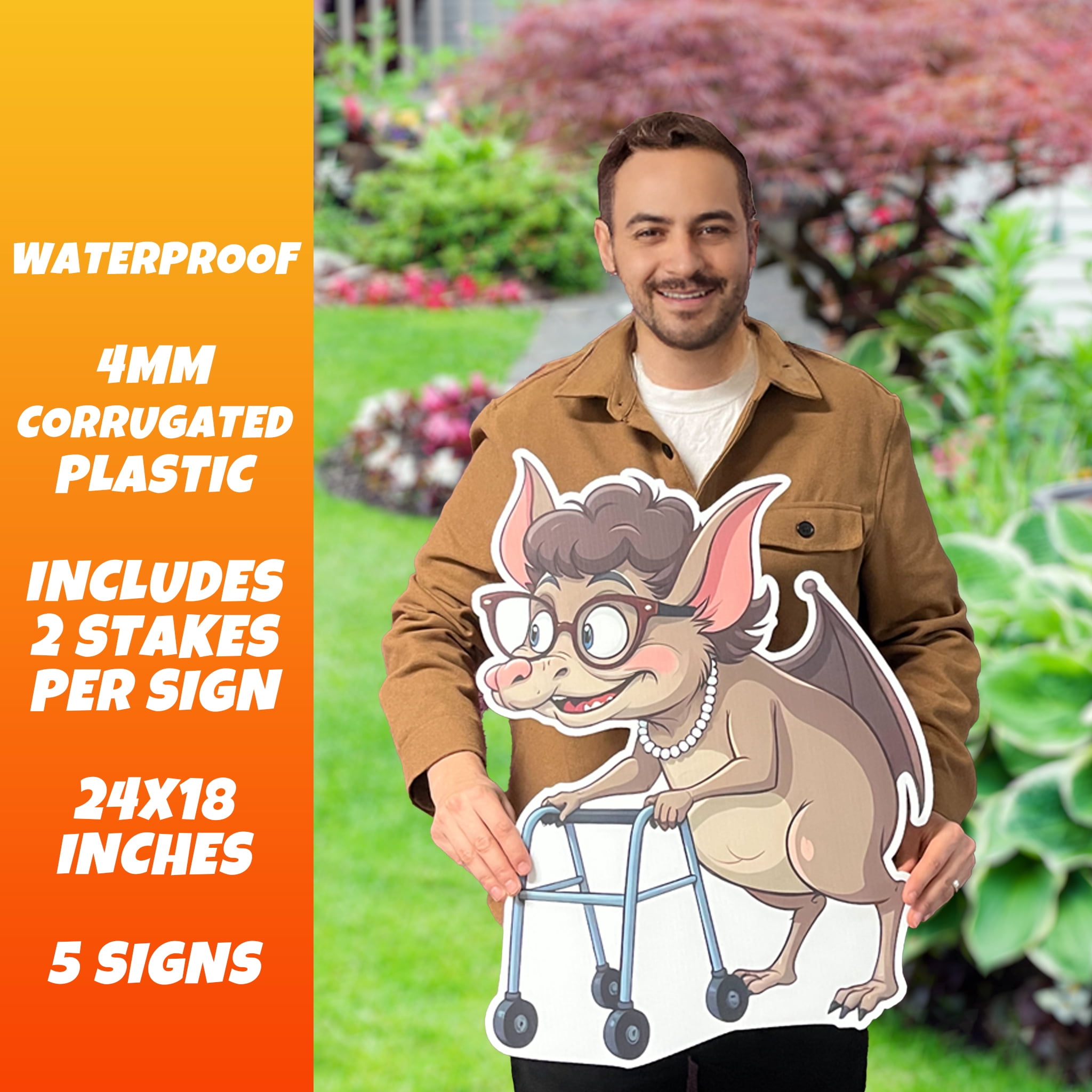 Funny Happy Birthday Yard Sign with Stakes – "Happy Birthday Ya Old Bat!" – 11-Piece Outdoor Decoration, Waterproof & Reusable