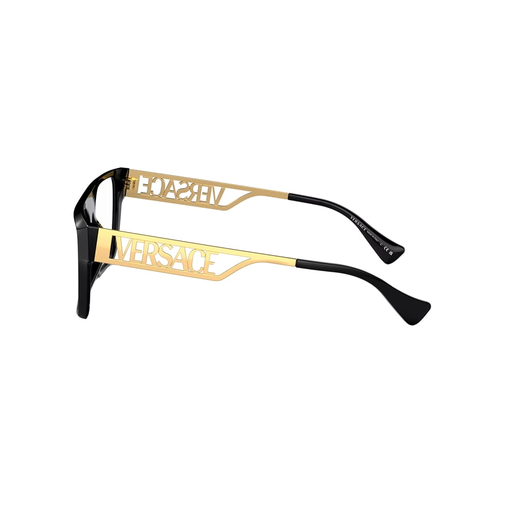 Versace Unisex Rectangle Eyeglasses VE 3326U GB1, Black/Gold