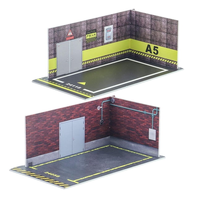 2 uds 1:24 modelo de coche de juguete aparcamiento paisaje telón de fondo Diecast simulación escena colección fácil montar escaparate Pared amarilla gris CUTICAT estacionamiento