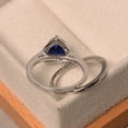 thumbnail image 3 of Lab Blue sapphire ring, silver wedding ring sets, September birthstone, heart cut halo ring,bridal set, 3 of 4
