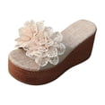 thumbnail image 3 of Women's Floral Wedge Slide Sandals Thick Platform Heel Casual Summer Beach Mules for Women Comfortable Slip On Shoes with 3D Flower Decor, 3 of 10