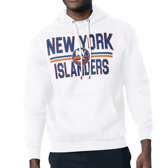 Men's Starter White New York Islanders Mesh Look Team Name Logo Tri-Blend Pullover Hoodie