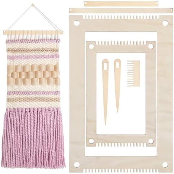 7 PCS Rectangle Weaving Loom Wood Weaving Loom Kit Small Weavings Looms Kit Bookmark Looms with Wooden Stick, Weavings Comb, Crochet Needle for Kids Adults Beginners and Weavinges Lovers