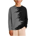 thumbnail image 3 of Boys Long Sleeve Crewneck Shirt - Gray Graphic Color Block Top for Kids, Soft Stretch Casual Tee for School & Play Ages 3-14 Years,Size 5-6 T, 3 of 6
