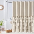thumbnail image 3 of Lipa Farmhouse Ruffle Shower Curtain,Shabby Chic Shower Curtain with 12 Hooks,Beige,72" x 72", 3 of 8