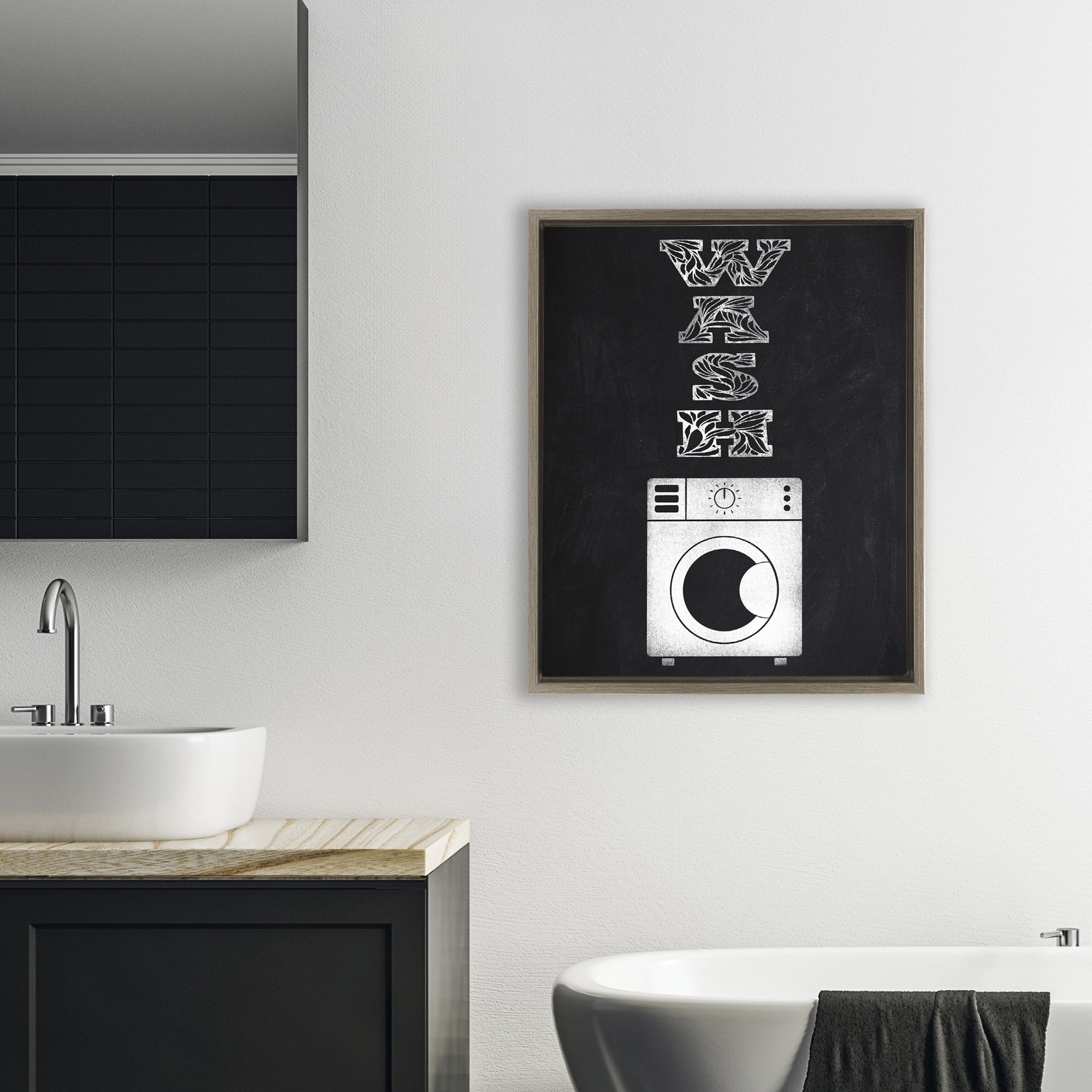 Laundry Wash Ornate Letters Brown Framed Floater Canvas Wall Art, design by Marcus Prime