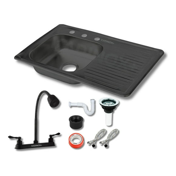 Fregadero Tarja Empotrar Acero Inox 80x50 C/kit Flex Negra (Escurridor Derecho)