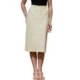 thumbnail image 2 of INSPIRE CHIC Cotton Linen Midi Skirt for Women Casual Back Slit High Waisted Skirt with Pockets S Beige, 2 of 6
