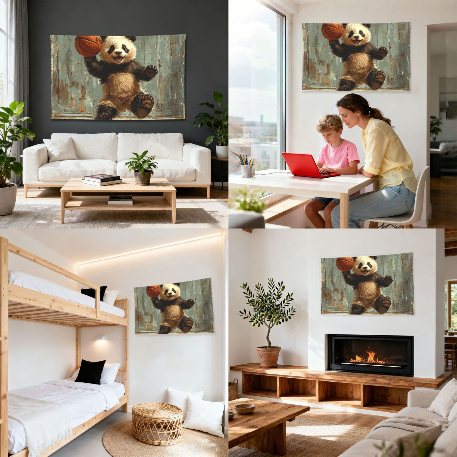 Panda Playing Basketball Funny Four Hole Decorated Banner Flag for Garden Yard Home Decoration Indoor Outdoor 4x6 Ft