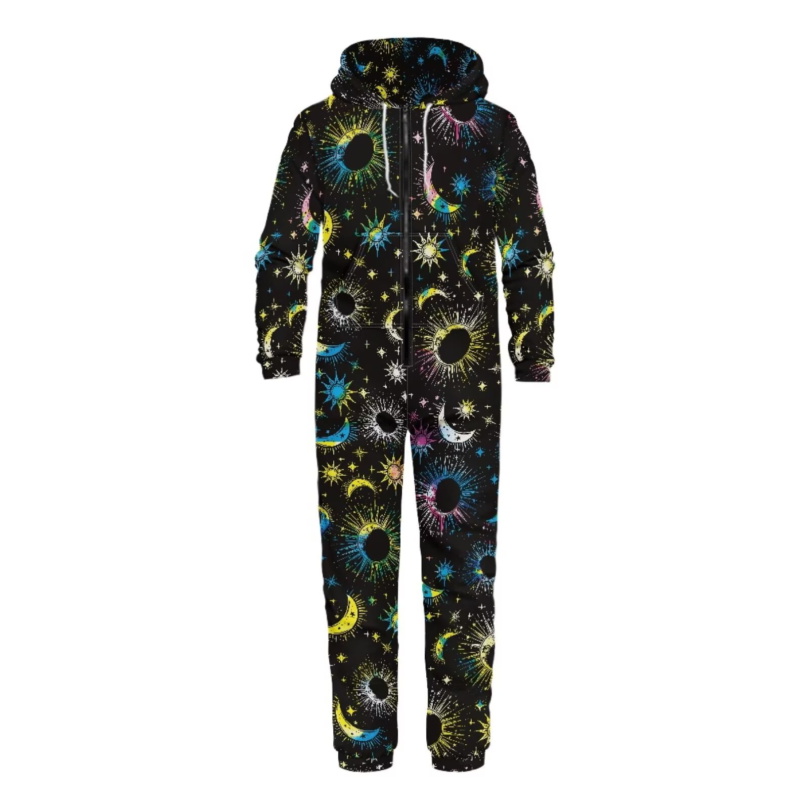 POLERO Halloween Theme Color Skeleton Surfing Print One Piece Pajames with Pocket Zipper Onesie Sleepsuit for Men Women, Size XL