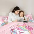 thumbnail image 4 of Feelyou Kawaii Unicorn Twin Bedding Sets 7pcs for Girls, Cartoon Star Rainbow Bedding Comforter Set, Princess Pink Sheet Sets, Cute Bedroom Decor, 4 of 8