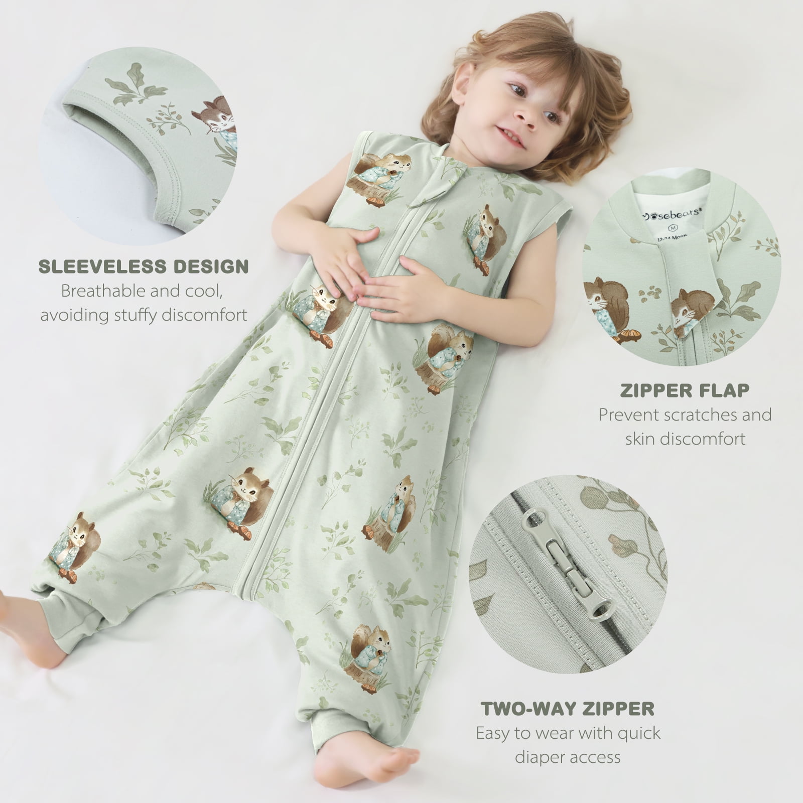 Mosebears 1.0 Tog Baby Sleeping Bag - Cotton Sleeveless Sleep Sack for Baby(Animal,XL(3-4 Years))
