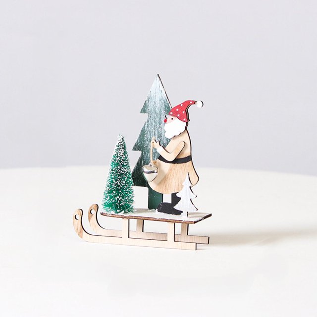 Justup Decoraciones navideñas Adorno de Papá Noel Pintado de Madera Placa de Escritorio para el hogar Forma de Adorno 9