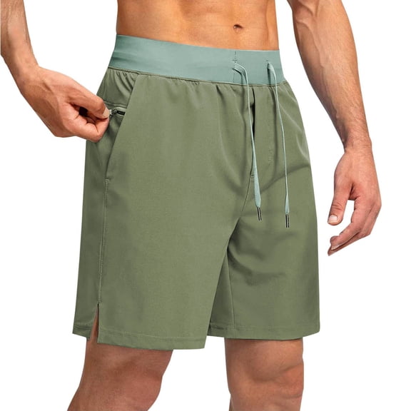 hoksml Men Solid Color Loose Athletic Shorts Casual Zipper Pocket Adjustable Drawstring Elastic Waistband Four-way Stretch Workout Shorts
