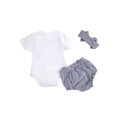 thumbnail image 3 of goowrom Barboteuse à Manches Courtes pour Filles et Shorts à Rayures avec Bandeau, 3 of 9