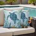 thumbnail image 4 of Teal Green Sea Turtle Outdoor Waterproof Pillow Covers, Coastal Summer Beach Seaweed Decorative Square Throw Pillowcase Sofa Cushion Sham for Patio/Couch/Chair, 20"x20" 2 Pack, 4 of 8