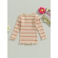 thumbnail image 3 of Toddler Baby Girl Shirt Casual Stripe Print Lettuce Trim Long Sleeve Tops Cute Pullovers, 3 of 7