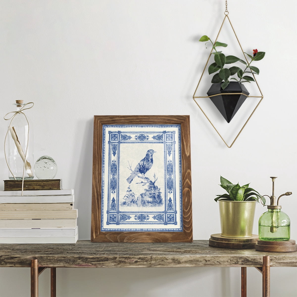 Toile de Jouy I -Framed Print w/glass-Walnut