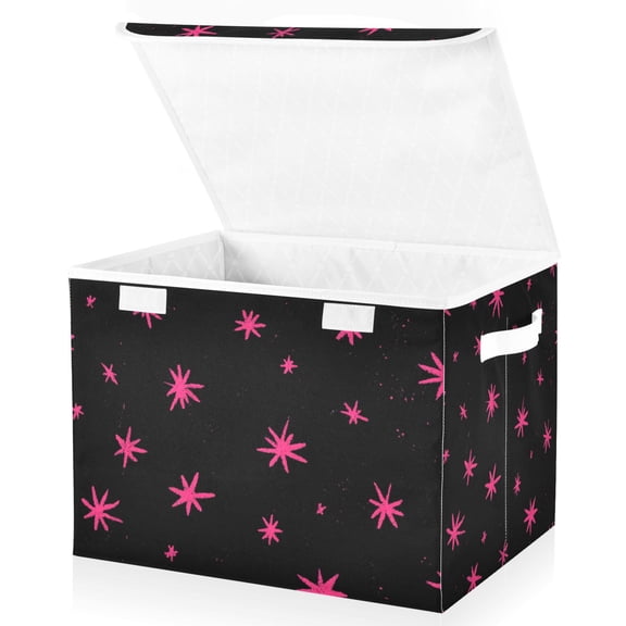 Foldable Fabric Storage Bin With Handle Collapsible Basket Box Storage With Lid Organizer Hand-drawn Stars