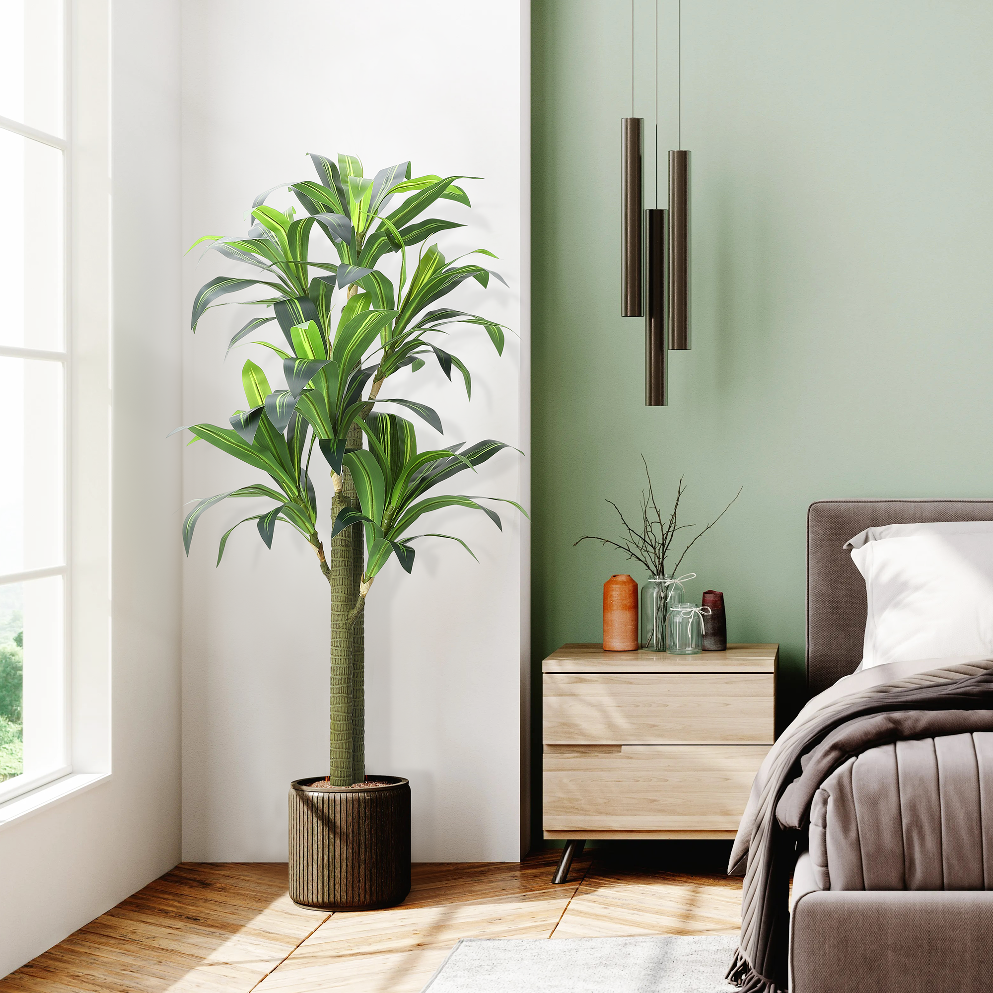 Artificial Dracaena Tree, 5.4 ft Tall Fake Dracaena Plant with Pot, Faux Topiary Yucca Trees for Office Home Living Room Porch Patio DéCor