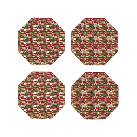 

Honeii Red Houses Print Leather Coaster Set of 4 Ideal for Safeguarding Your Furniture from Drinks Spills and Effortless Cleanup-Octagon