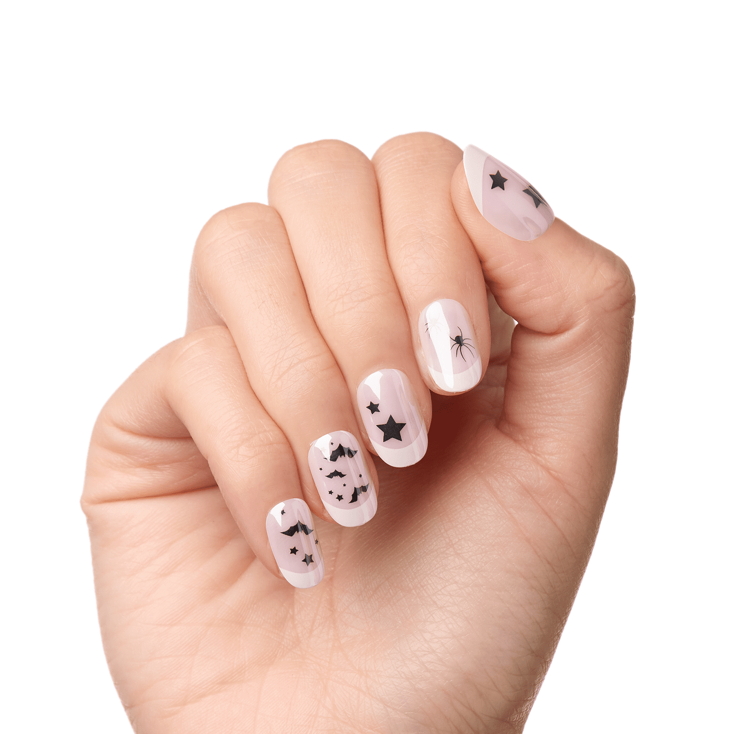 Olive & June Super Stick Effects Short Round Press-on Nails, Spooky Season French, 32 Pieces