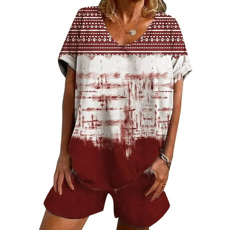 

Sayhi Tie Dye Pajama Sets Pajamas Satin Short Sleeve Two Piece Sleepwear Soft Nightgowns for Women Loungewear Top and Shorts Red XL