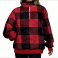 thumbnail image 5 of UVEASISHA Womens Plaid Sweatshirt Sherpa Quarter Zip Pullover Fall Winter Long Sleeve Mock Neck Fleece Sweatshirts Comfy Plush Thermal Tops Red M, 5 of 8