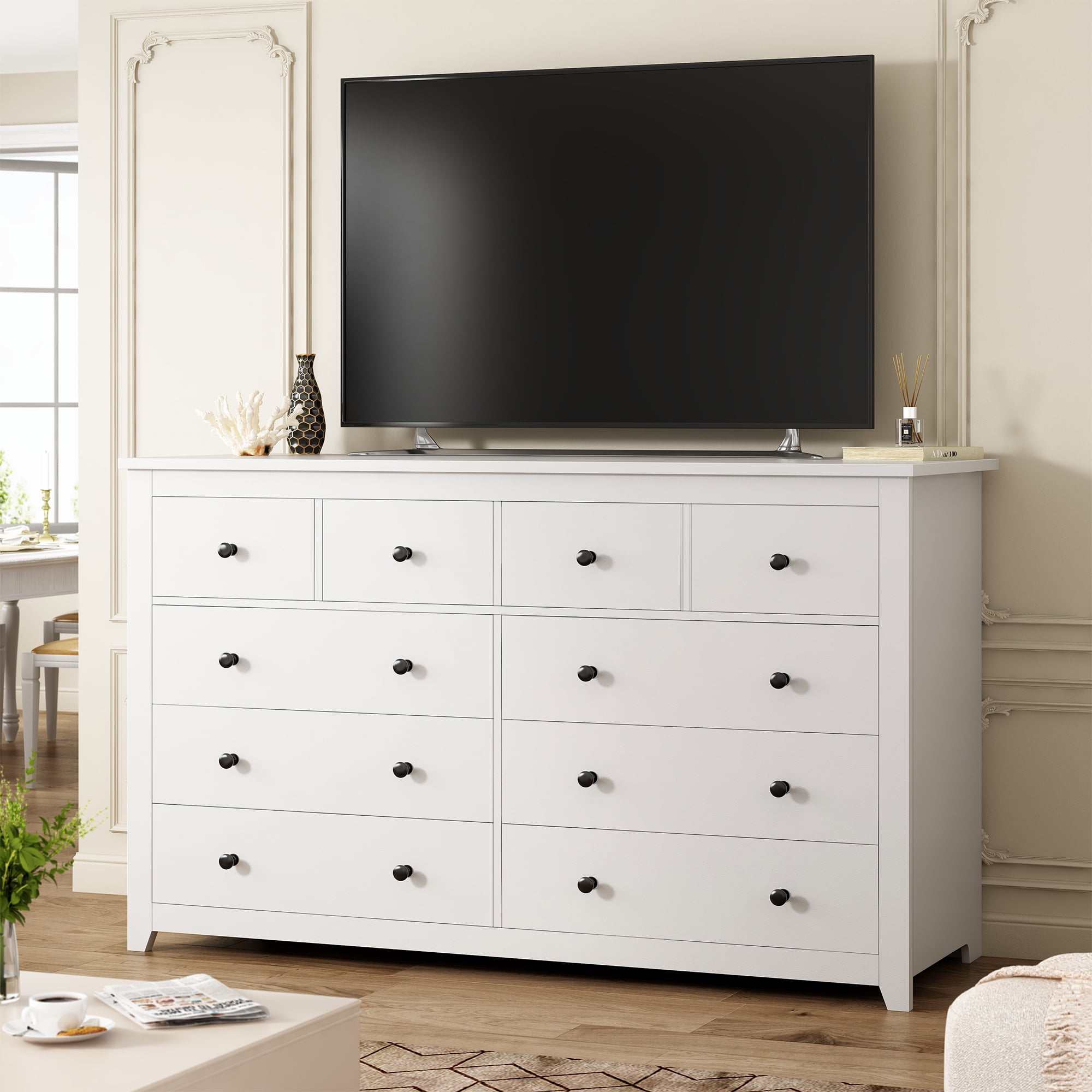 EnHomee White Dresser for Bedroom with 10 Drawers Modern Wood Dressers Chests of Drawers Wide Dresser for Adults