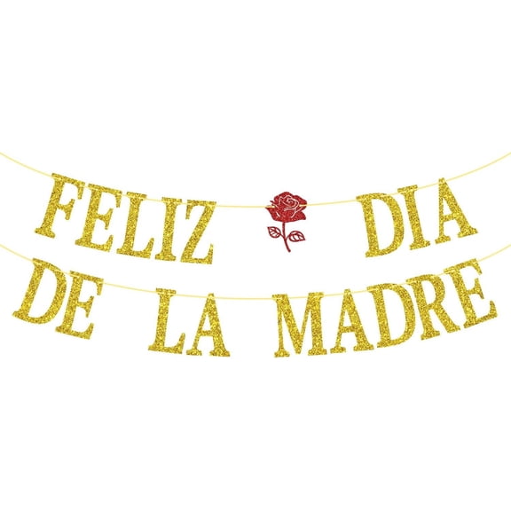 Feliz Dia De La Madre Banner, Spanish Happy Mother's Day Bunting Sign, Flower Mother's Day/Monther's Birthday Party Decorations Supplies, Gold Glitter