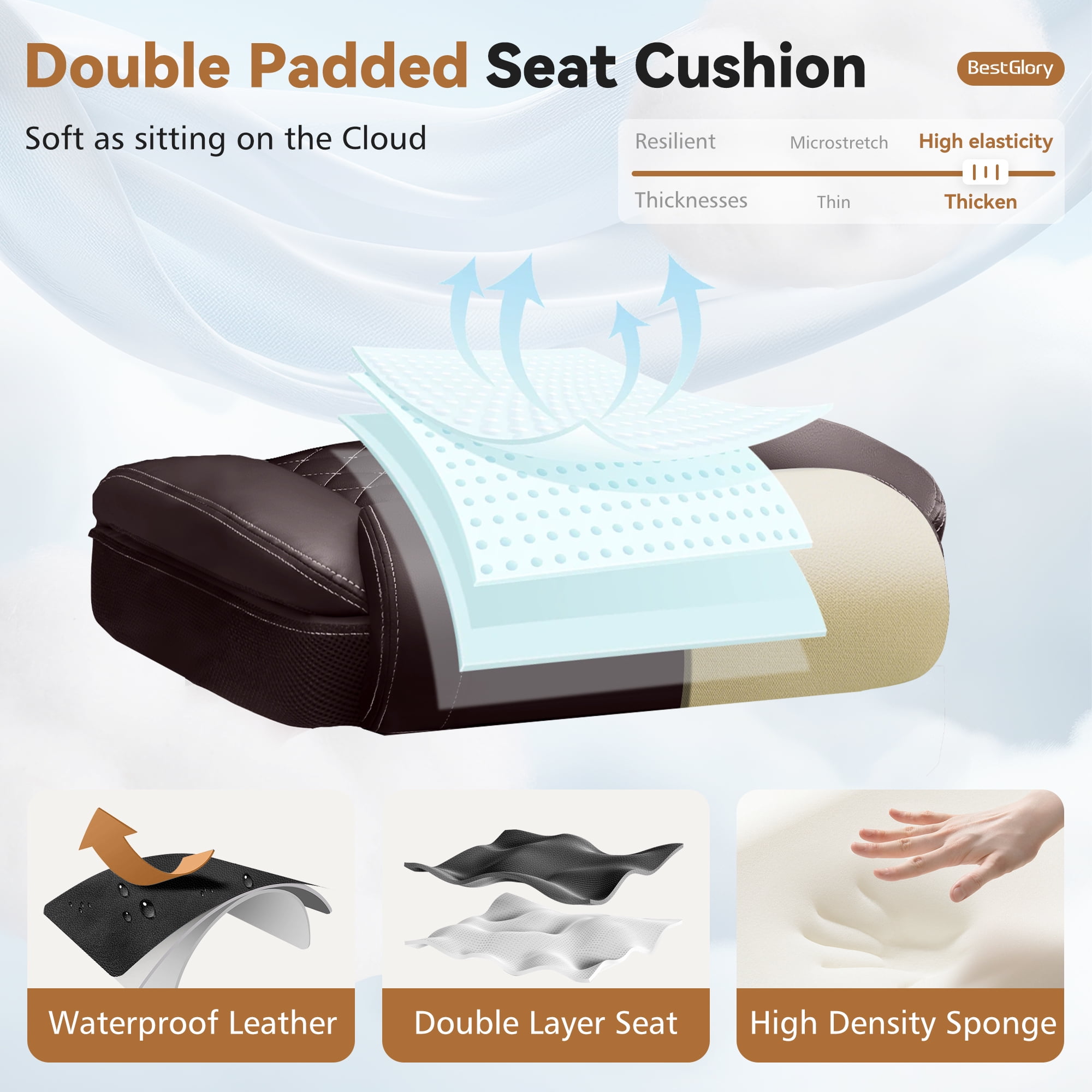 FASTES Ergonomic Office Chair, Desk Chair with High Back Flip-up Armrests Big and Tall Gaming Leather Chair with Rocking Function 2 Reclining Position,Coffee