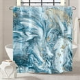 thumbnail image 5 of Marble Bathroom Shower Curtain Blue White Gold Waterproof Fabric Shower Curtains with Hooks Watercolor Abstract Shower Curtains Cloth for Home Bath Decor 72x72 inches, 5 of 6