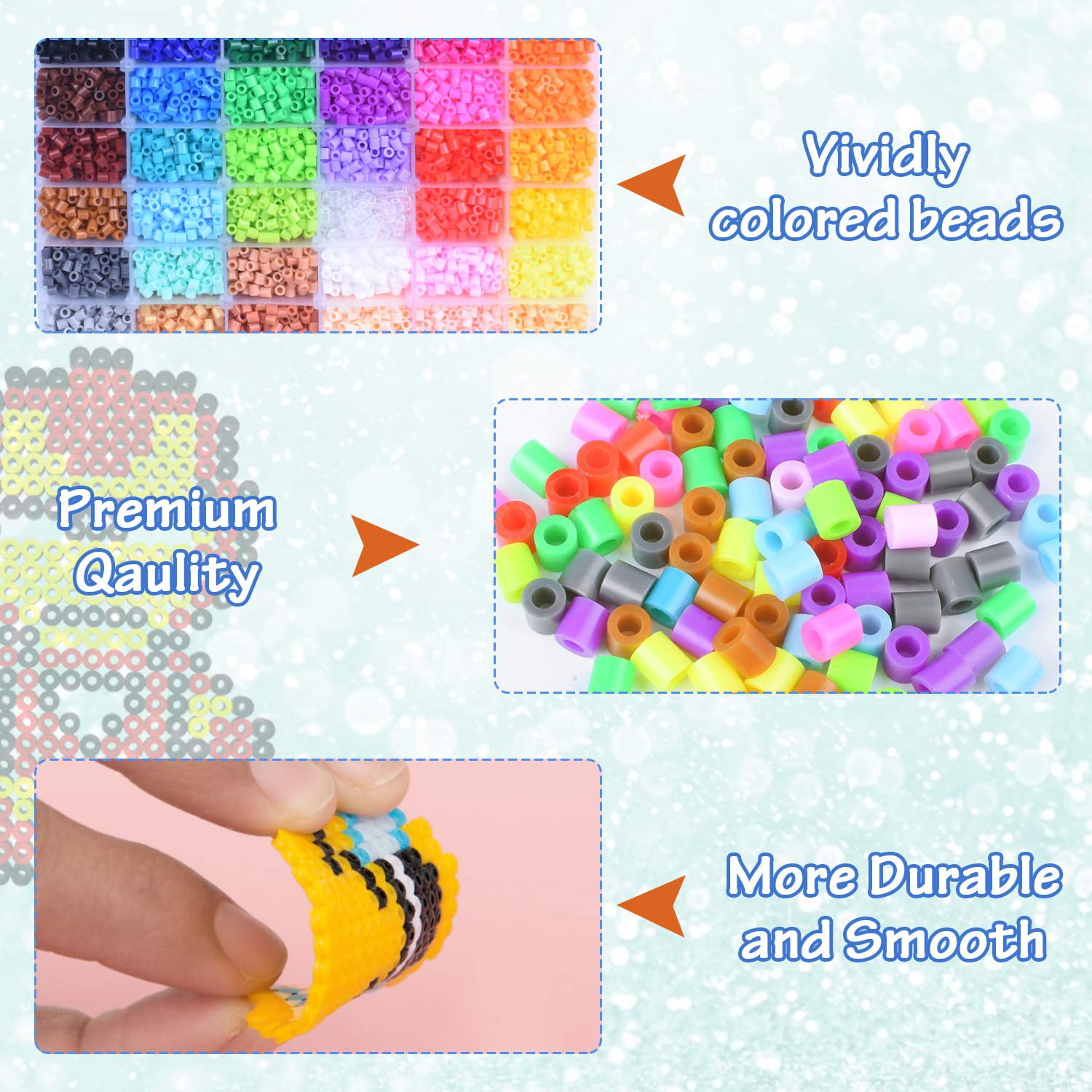 Fuse Beads Kit for Kids, 10000 PCS 36 Colors 5mm Melty Beads Set with 4 Pegboards, 90 Patterns, Ironing Paper, DIY Craft Kit for Ages 5+, Gift for Birthday Christmas