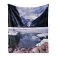 thumbnail image 1 of Winter Soft Flannel Fleece Throw Blanket, Lake Louise Alberta Canada Tourist Attraction Mountains Travel Theme, Cozy Plush for Indoor and Outdoor Use, 50" x 60", Dark Purple Lavender, by Ambesonne, 1 of 6