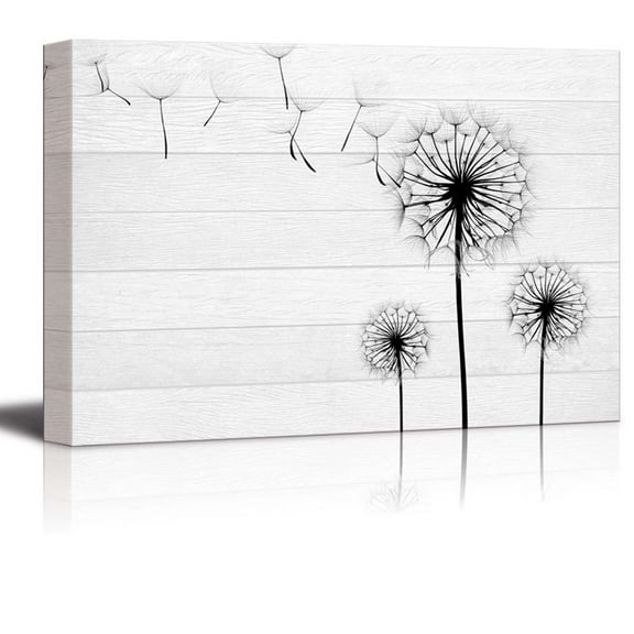 wall26 - Black Silhouette of Dandelions on White Wood Panels - Canvas Art Home Art - 32x48 inches