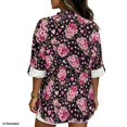 thumbnail image 2 of FKELYI Womens Faux Linen Blouse Summer Shirt V-Neck Side Slit Hem Top Vintage Pink Cherry Flower Print Beach Vacation Outfits with Rolled Cuff Sleeve Design, 4XL, 2 of 5