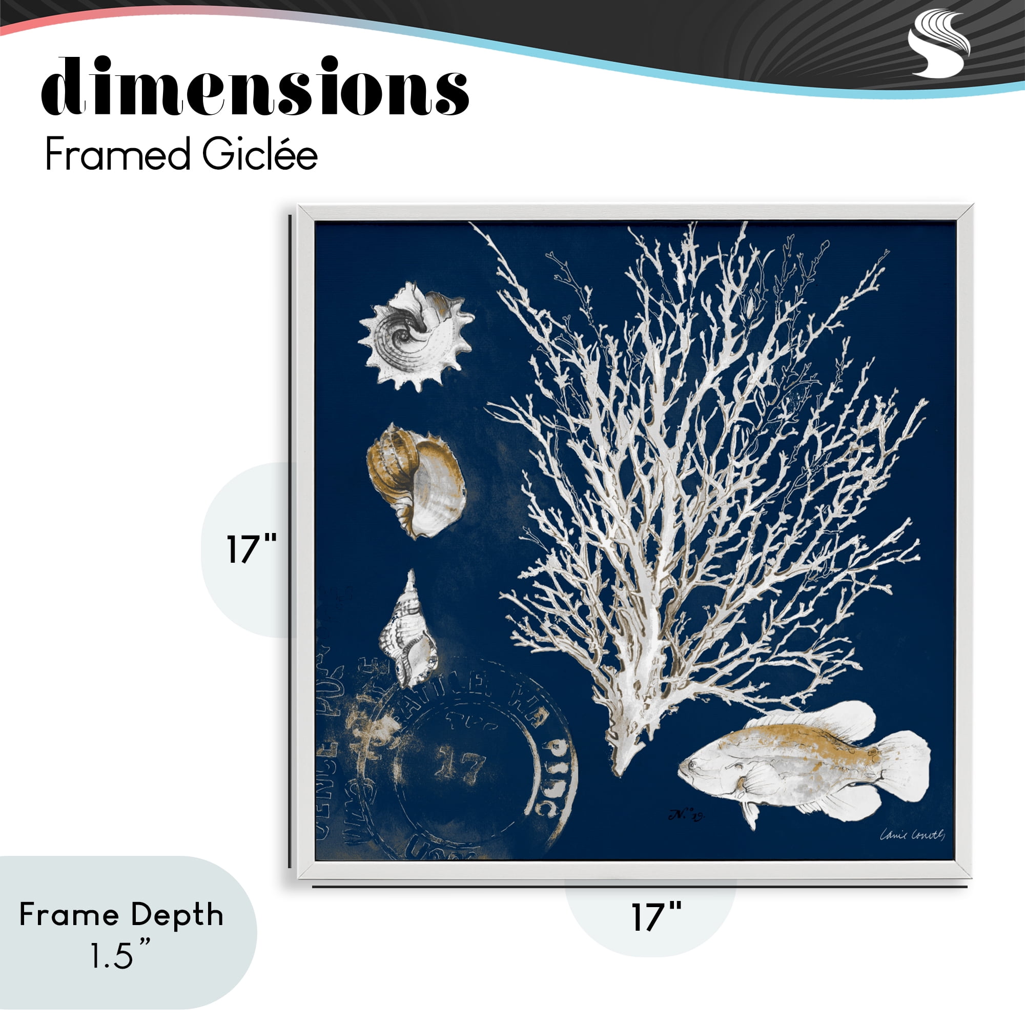 Stupell Industries Coral Medley on Navy White Framed Giclee Art, design by Lanie Loreth