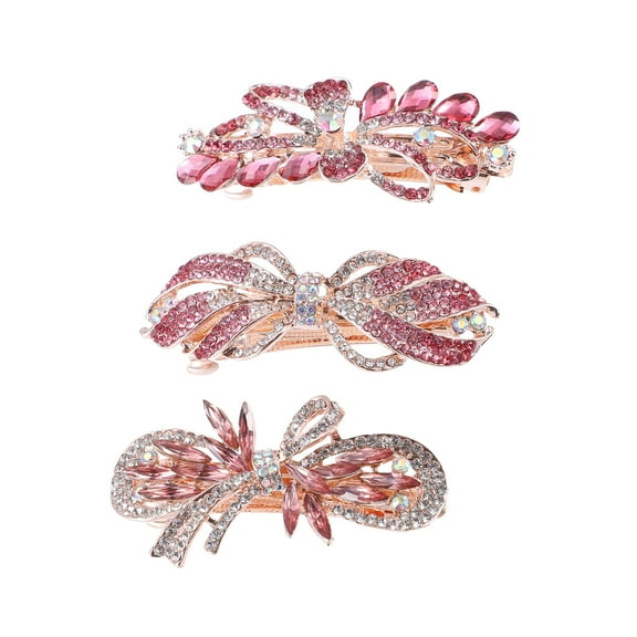 Unique Bargains Hair Barrettes Hair Accessories for Women Hair Clip Sparkly Rhinestones Hairpin 3 Pcs Pink