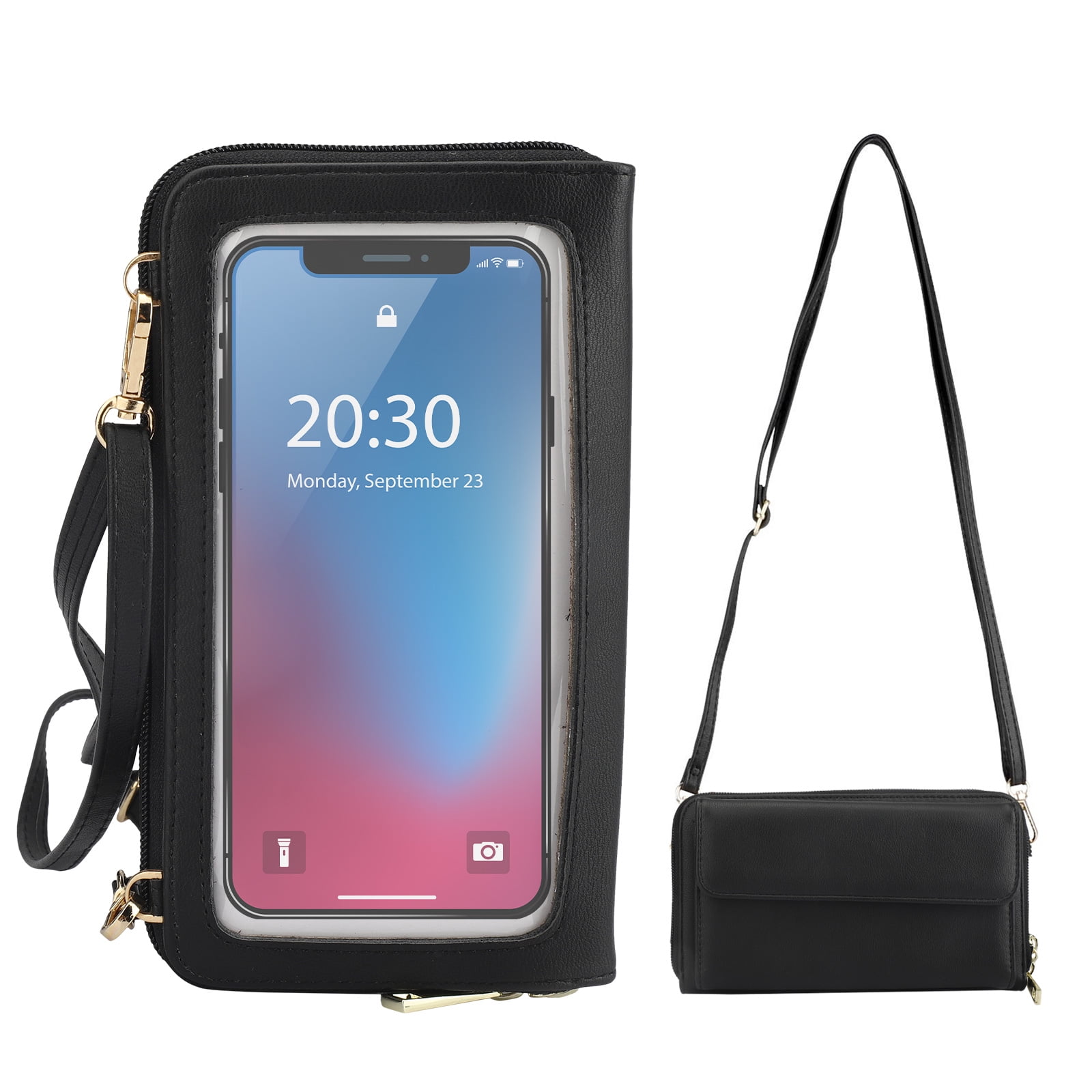 RFID Blocking Clutch Wallet Card Holder Phone Pocket Women Touch Screen Wristlet Handbag